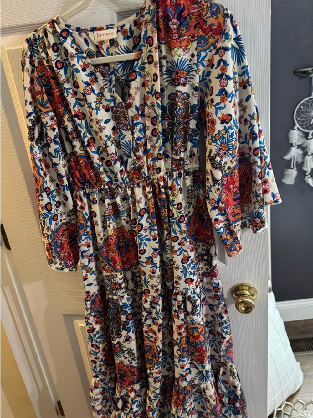 Boemo Cream Maxi Dress with Colorful Floral Paisley Print